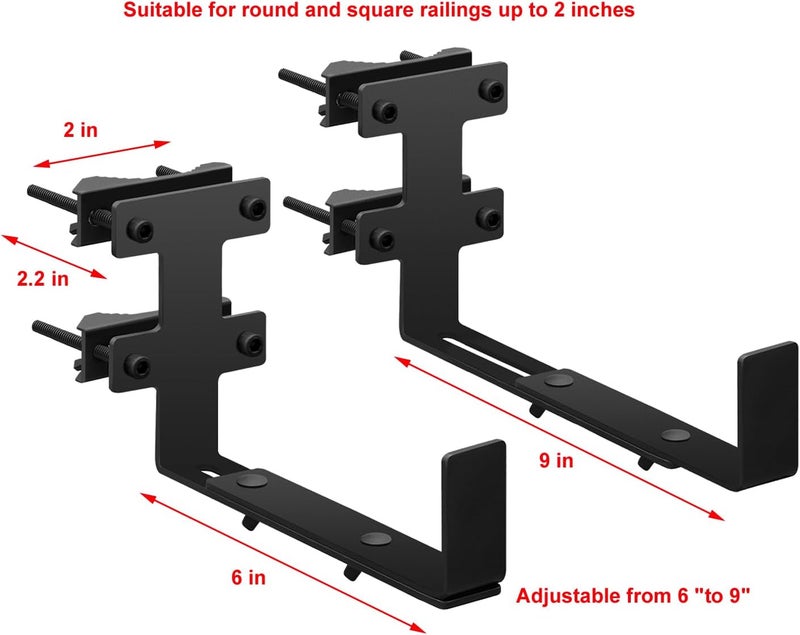 BSWAN Planter Box Bracket, Flower Box Holder Circular and Square Railings Brackets,Adjustable Deck Railing Planter Box Holder for Patio Garden Fence Pergola Balcony (4 Pieces) - Image 2